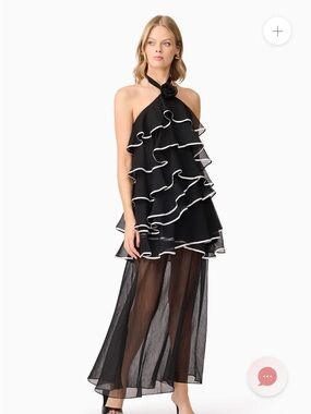 Elliatt Melissa Black Ruffle Halter Maxi Dress with Sheer Skirt